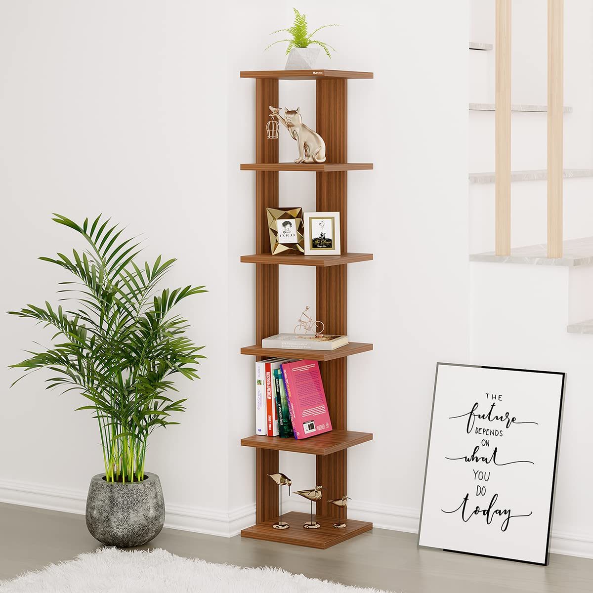 BLUEWUD Braine Engineered Wood Multipurpose Wall Decor Floating & Free Standing Shelf Display Rack Decorative Hall Décor for Living Room Home Furniture (Walnut - 6 Square Shelves) (B09LD22YFC) Amazon Price History, Amazon Price Tracker