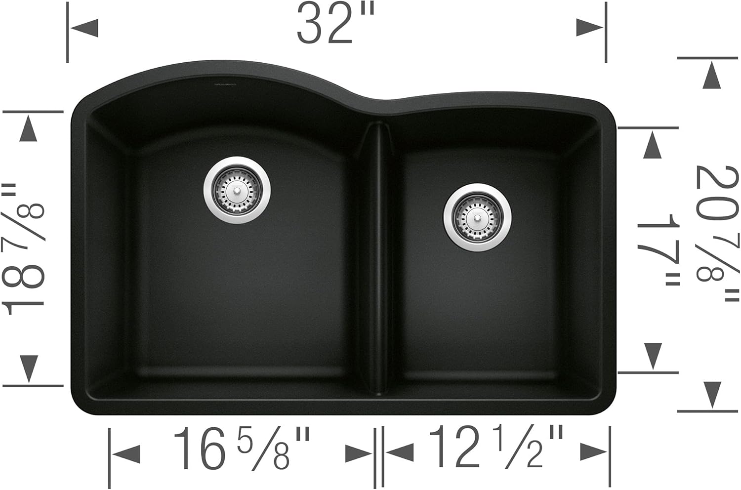BLANCO Diamond 60/40 Undermount Kitchen Sink, Coal Black