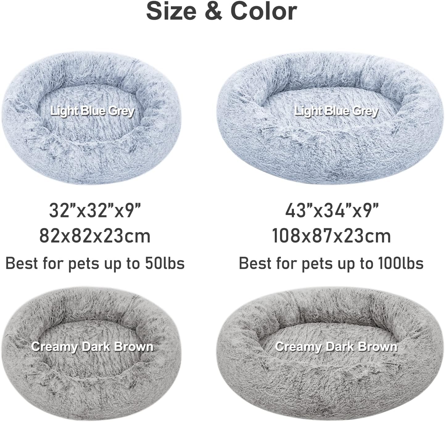 review N&V Medium Orthopedic Donut Dog Bed, Orthopedic Foam Base Help Your Pet to Release Joint and Muscle Pain, Washable Faux FurCover, Round, Medium, Blue Grey