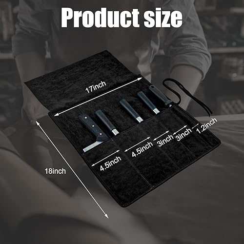 Miniatura 2 de Rollo de cuchillos de cuero genuino, bolsas para cuchillos para chefs profesionales, cuchillo de chef pequeño, protectores de cuchillos con 5 5