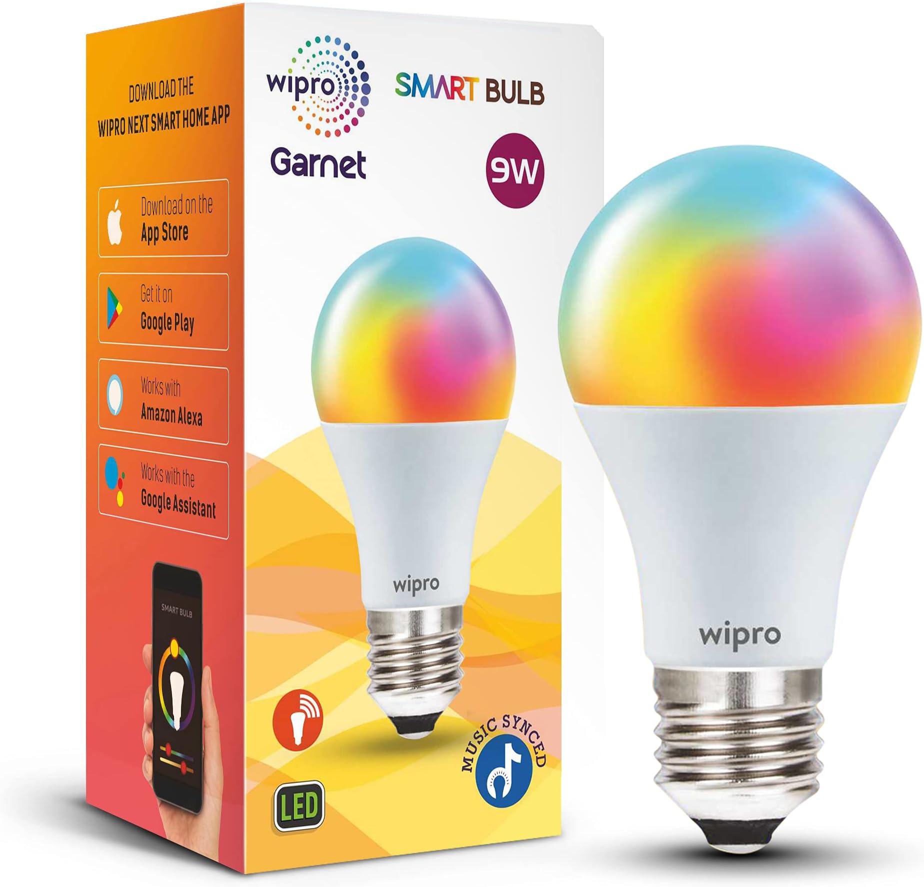 9-Watt E27 WiFi Smart LED Bulb with Music Sync (16 Million Colours + Warm White/Neutral White/White) (Compatible with Amazon Alexa and Google Assistant), Standard (NS9500)
