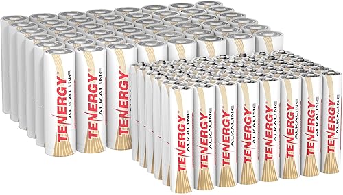 Tenergy Paquete de 96 pilas alcalinas AA y AAA, baterías no recargables de alto rendimiento para relojes, controles remotos, juguetes y dispositivos