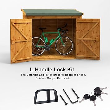 L-Handle Lock Kit,EFFIBUILD Double Shed Door Latch with 5.5 Stem, Lock Matching Set Includes 10 Keys for Sheds Doors, Chicken Coops,Camper, RV, etc(Black).All Keys are Universal.