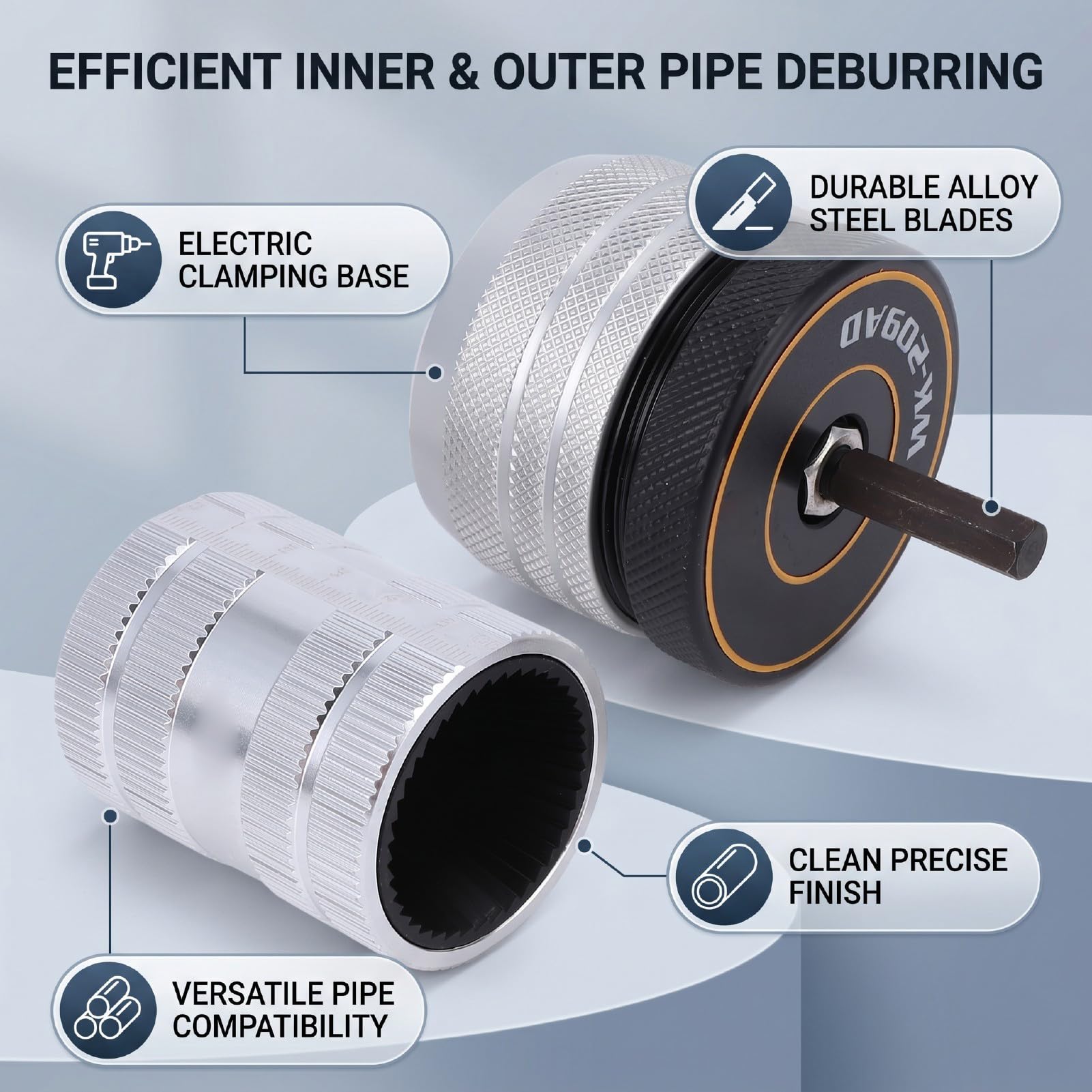 Escariador de Tuberí Interior Exterior para Profesionales de Fontanerí Que Instalan Tuberías Cobre Pvc Aluminio Base Sujeción Eléctrica para Agarre Seguro Desbarbado