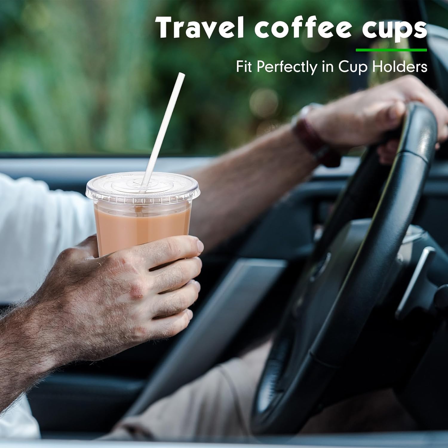 100 Sets Clear Plastic Cups with Lids and Straws, Disposable Iced Coffee Cups for Drinking, Cold Drinks, Juice, Smoothie, Pet Cup for Coffee Shops, Party, Christmas(14 oz) - Image 6