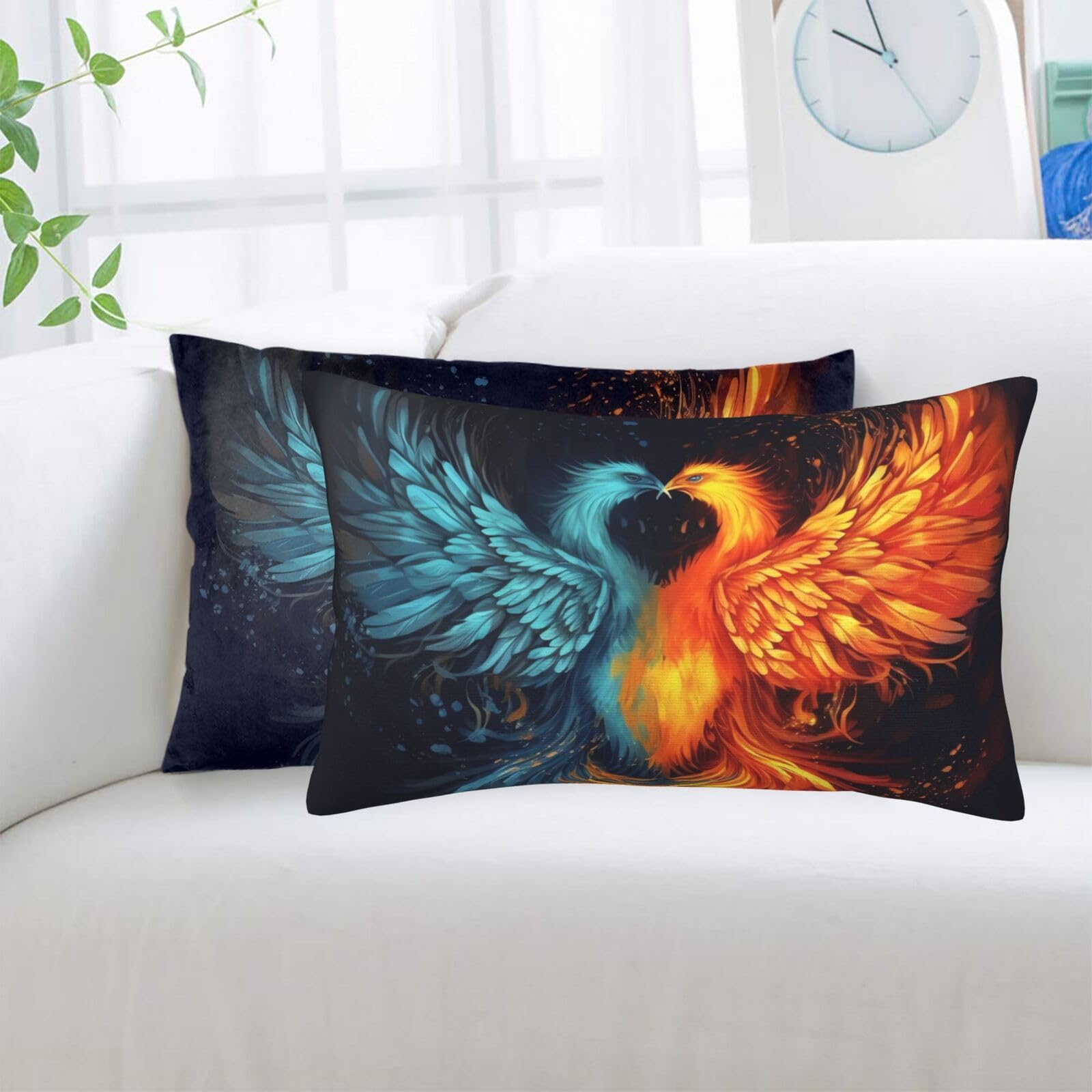 Fire and Water Phoenix Standard Pillowcases Sets of 2, Ultra Soft Microfiber Plush Pillow Cases 16"X24" Comfort Decorative Throw Pillow Cover with Hidden Zipper for Bedroom, Sofa, Couch