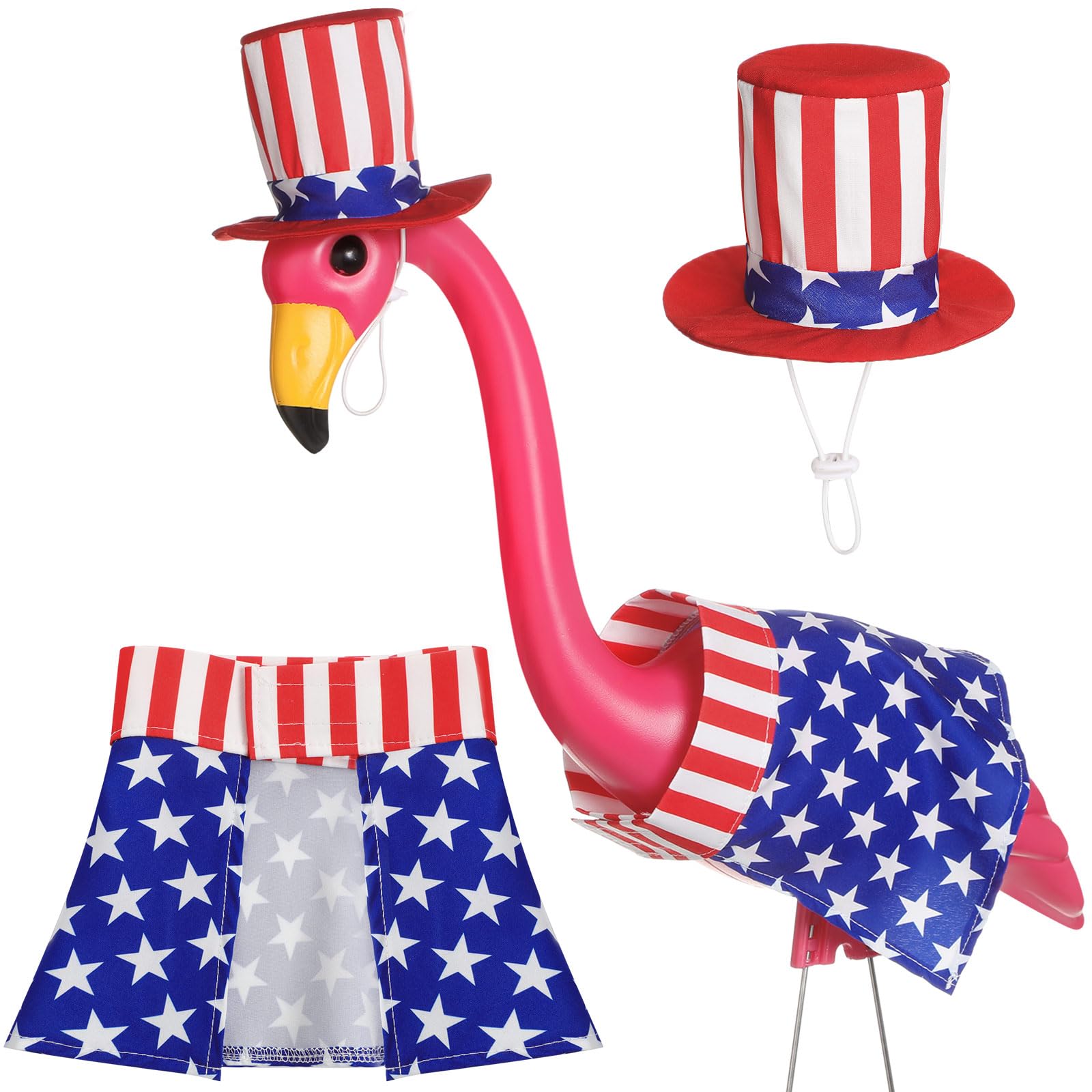 Cozypower Independence Day Flamingo Outfits Yard Ornaments Patriotic Star Red Blue White Costume for 4th of July Holiday Party Supplies Garden Lawn