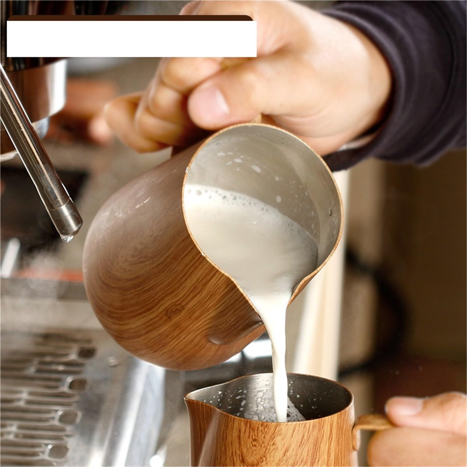 Jarra for espumar leche de acero inoxidable, 2 uds., flor for tirar de la jarra de leche y café, taza for café con leche Para café(300ml)