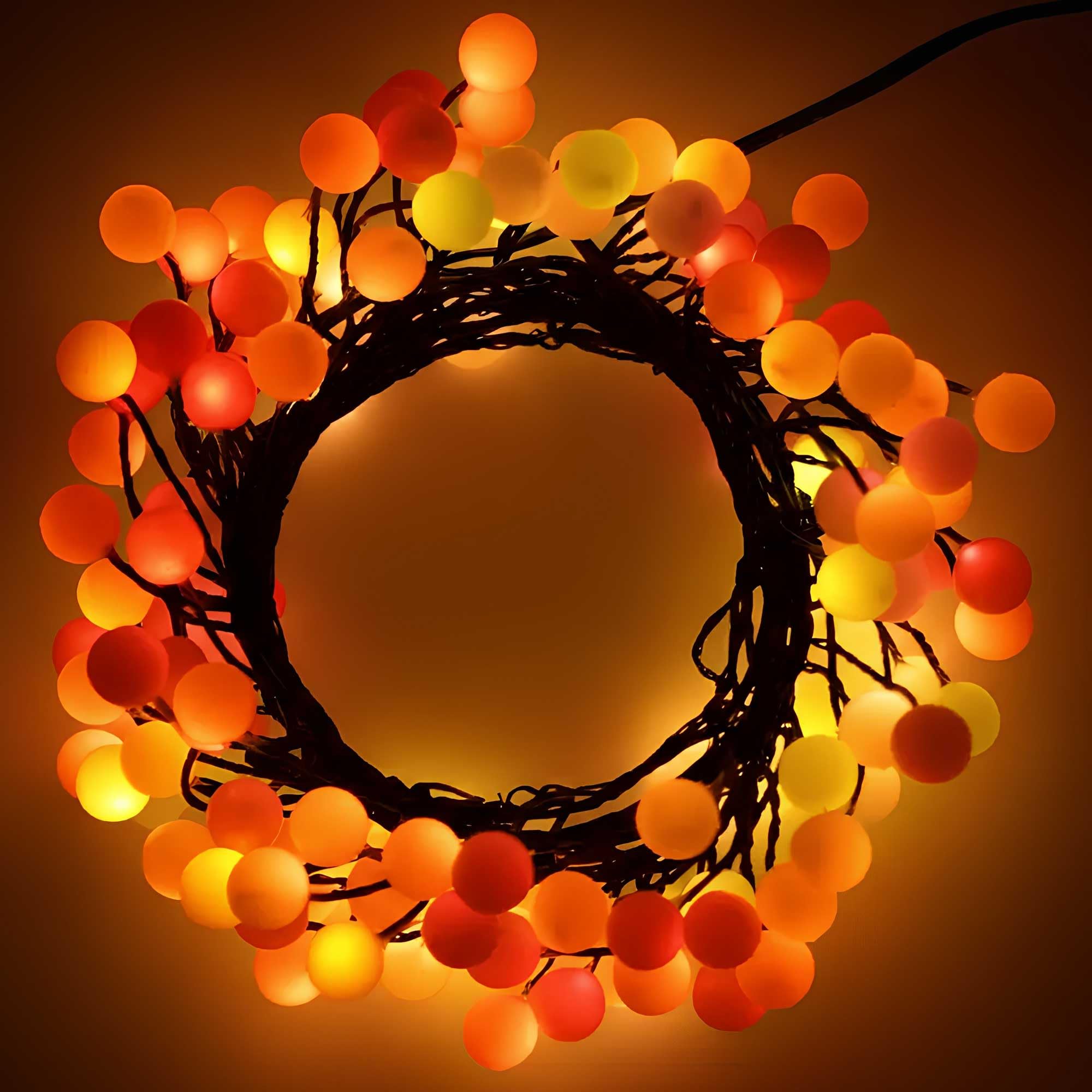 Qbis Premium LED Cluster Lights. Christmas Garland Fairy Lights. Red, Orange and Yellow (120 LED Berry Sunset (Black Wire))