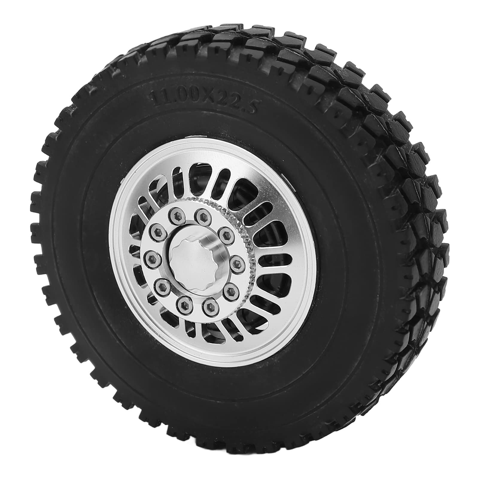 2 pezzi RC Auto Pneumatici Cuscinetto della Ruota Anteriore Cerchi in Lega di Alluminio Argento Pneumatici in Gomma Nera per 1/14 Autocarro con Cassone Ribaltabile
