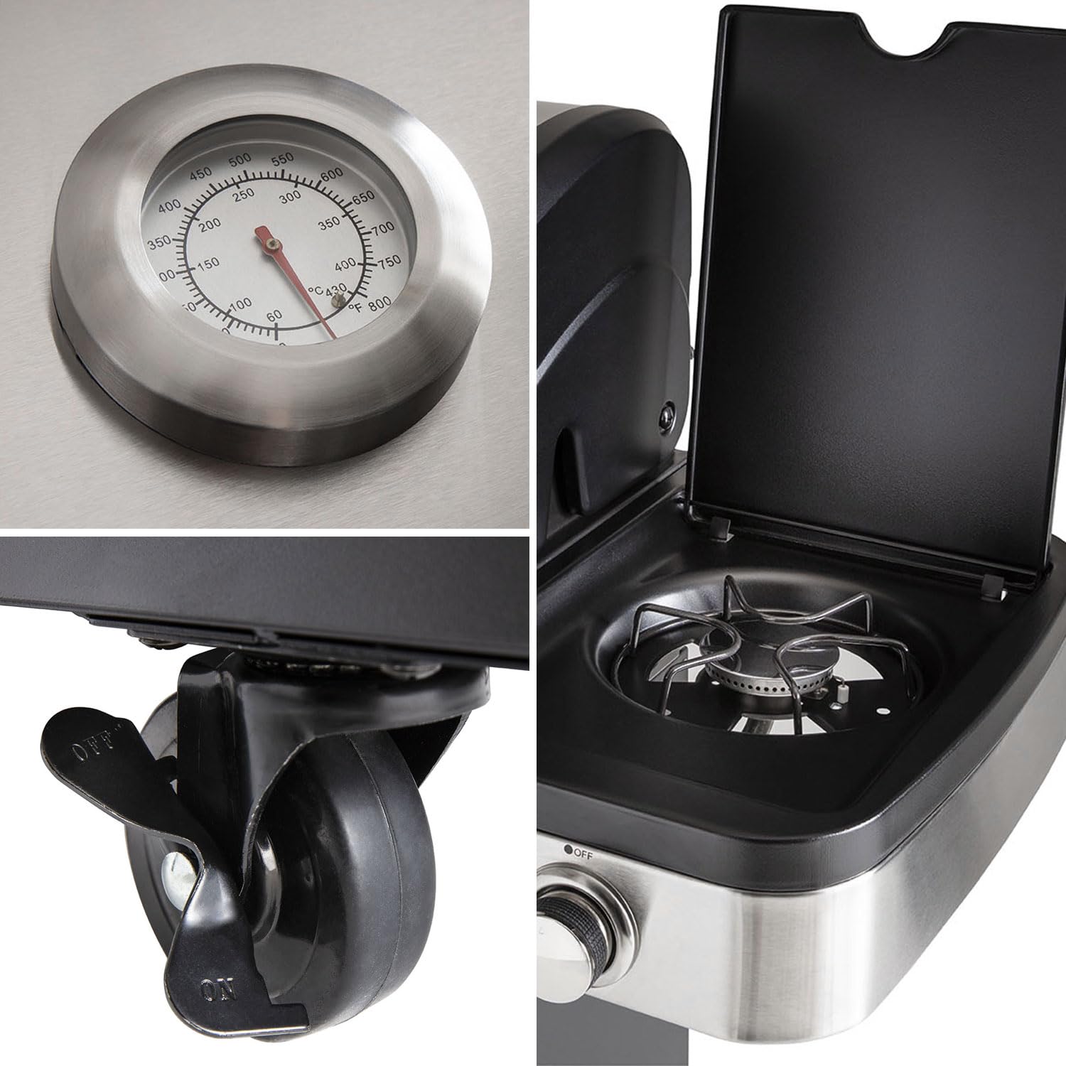 Cook’in Garden - Cuisine Extérieure Modulable FIDGI 3, Barbecue au Gaz, 3 Brûleurs avec Thermomètre, Meuble d’Appoint Desserte et Évier, Structure Métal, Noir
