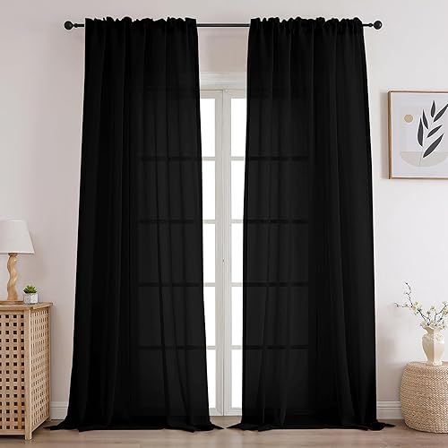 CUCRAF Paneles de cortinas traslúcidas para sala de estar, dormitorio, tratamiento de semi ventana, cortinas de gasa con bolsillo para barra, juego