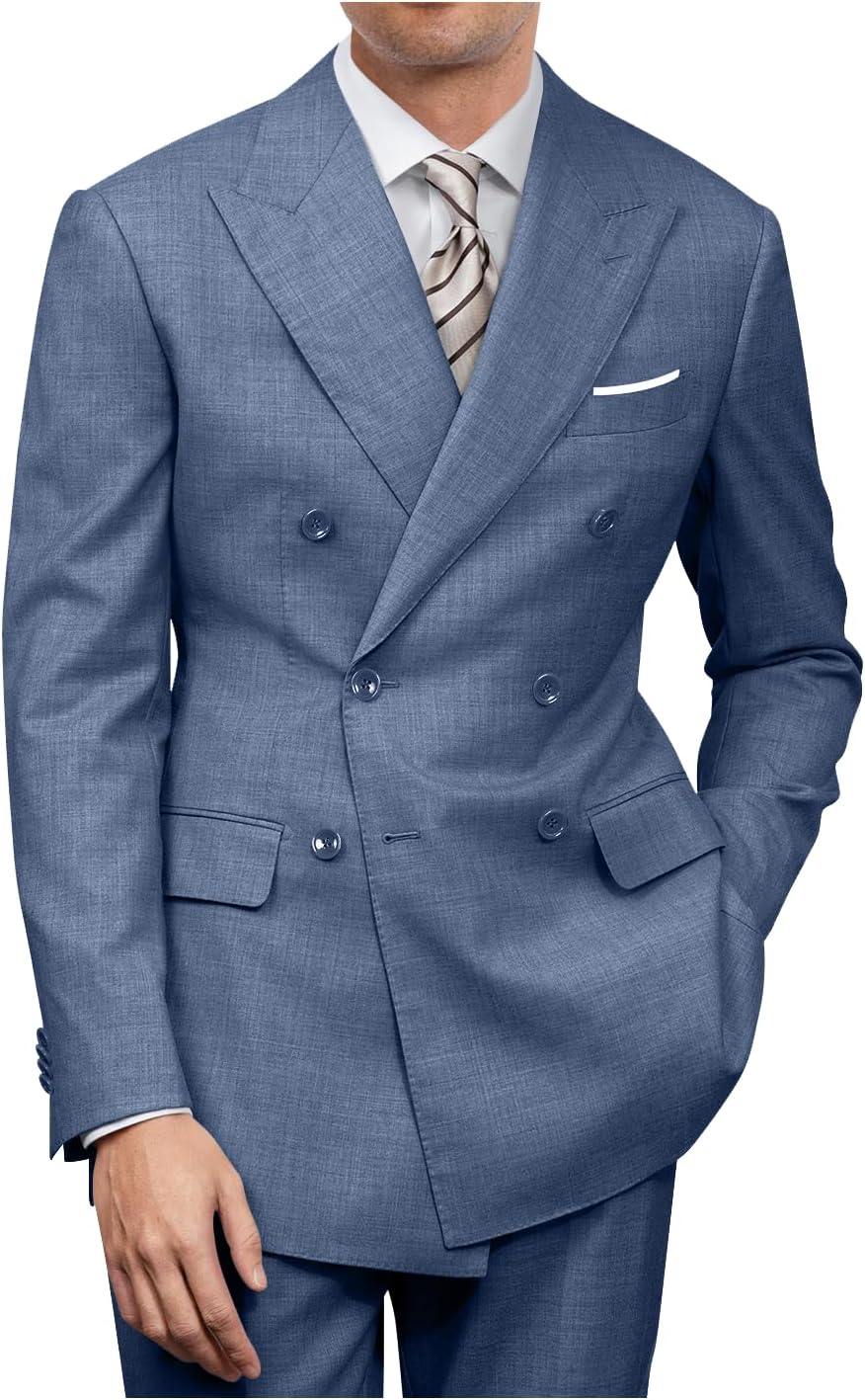 Mens Double Breasted Suit Slim Fit Solid Suit Jacket and Dress Pants 2 Piece Set Prom Wedding Suits for Men