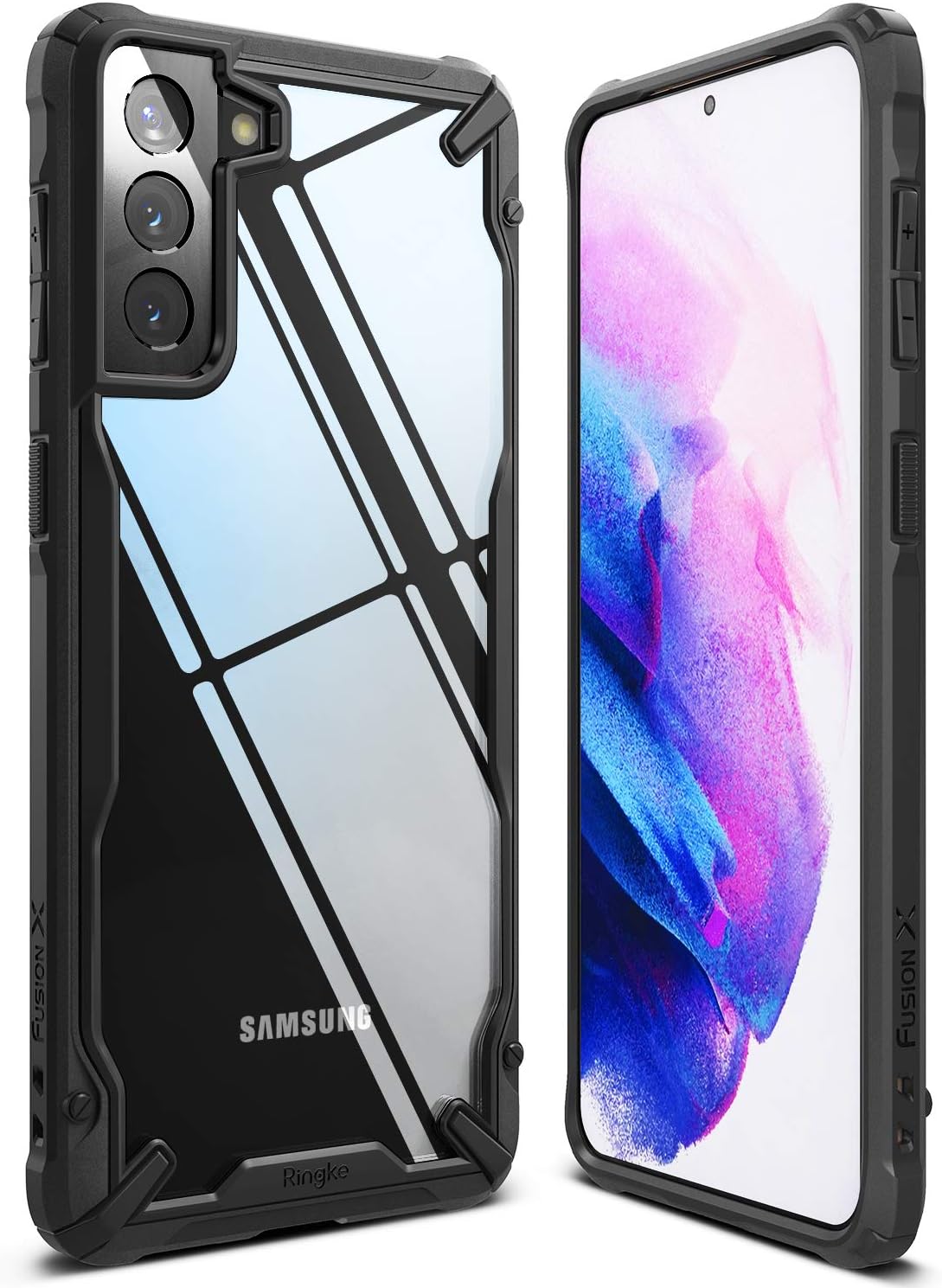 Ringke Fusion-X for Galaxy S21 Plus Case Back Cover, [Military Drop Tested] Ergonomic Transparent Hard PC Back TPU Bumper Impact Resistant Protection for Galaxy S21 Plus Back Cover Case - Black