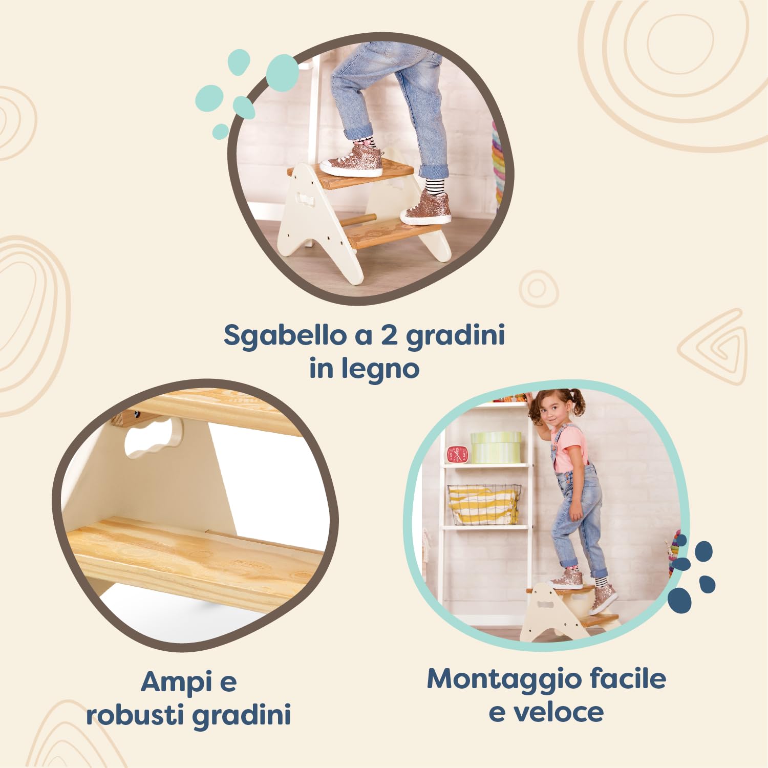 B. toys Peek-A-Boost Sgabello di legno per bambini 2 anni+