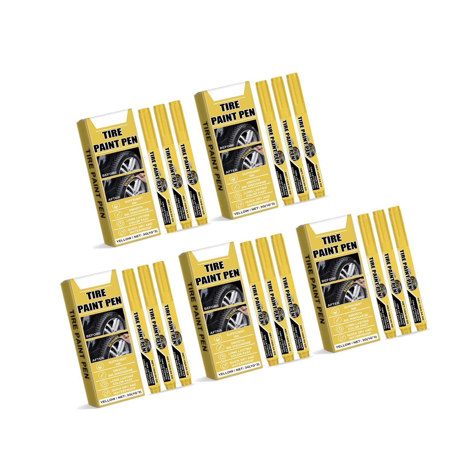 15Pcs Giallo Pneumatico Vernice Penna Ad Asciugatura Rapida Resistente all'acqua Giallo Pneumatico Marker Pen Per Pneumatici Auto Lettering Scratch Repair