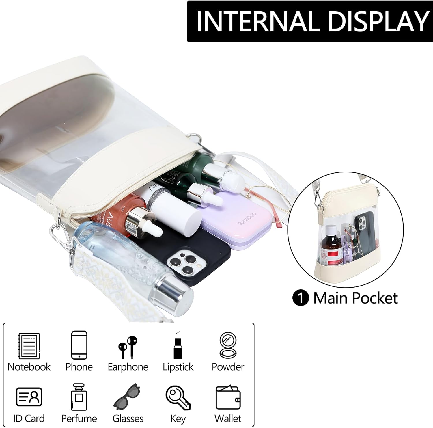 Clear Stadium Bag Approved for All Events, Clear Crossbody Purse for Women, Transparent Bag with Adjustable Strap