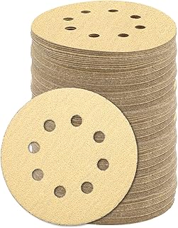 120Pcs 5 Inch Gold Sanding Discs, SIJDIEE 8 Holes 60 Grit Dustless Hook and Loop Sandpaper for Random Orbital Sander
