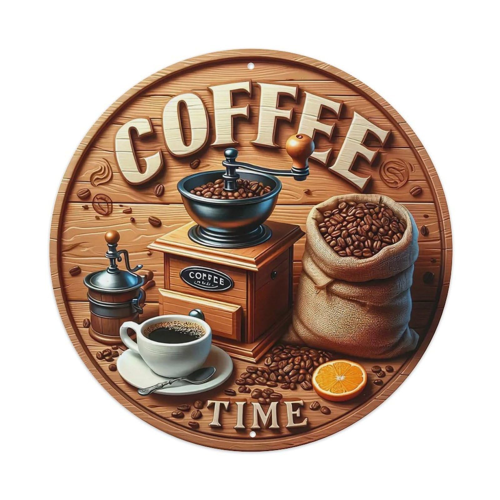Coffee Time Sign Round Tin Sign Vintage Metal Sign Home Bar Garden Indoor & Outdoor Wall Decor Retro Metal Poster 8x8 Inch