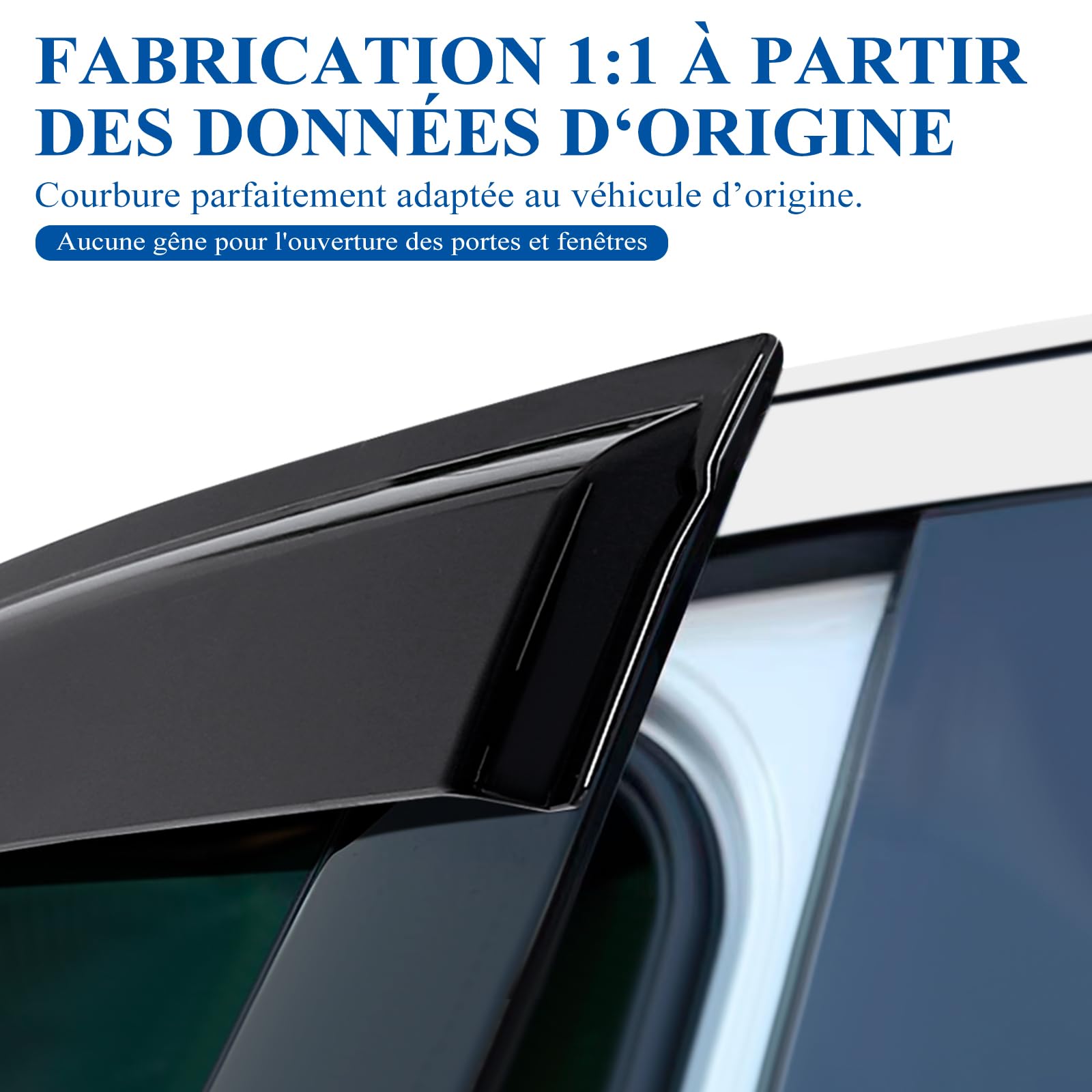 Déflecteurs de Vent Déflecteur d'air pour Ford Ranger 2023-2024-2025 T9 Raptor Wildtrak XL XLT Limited Tremor Platinum Double Cab Tape-on Lot de Déflecteurs de fenêtre
