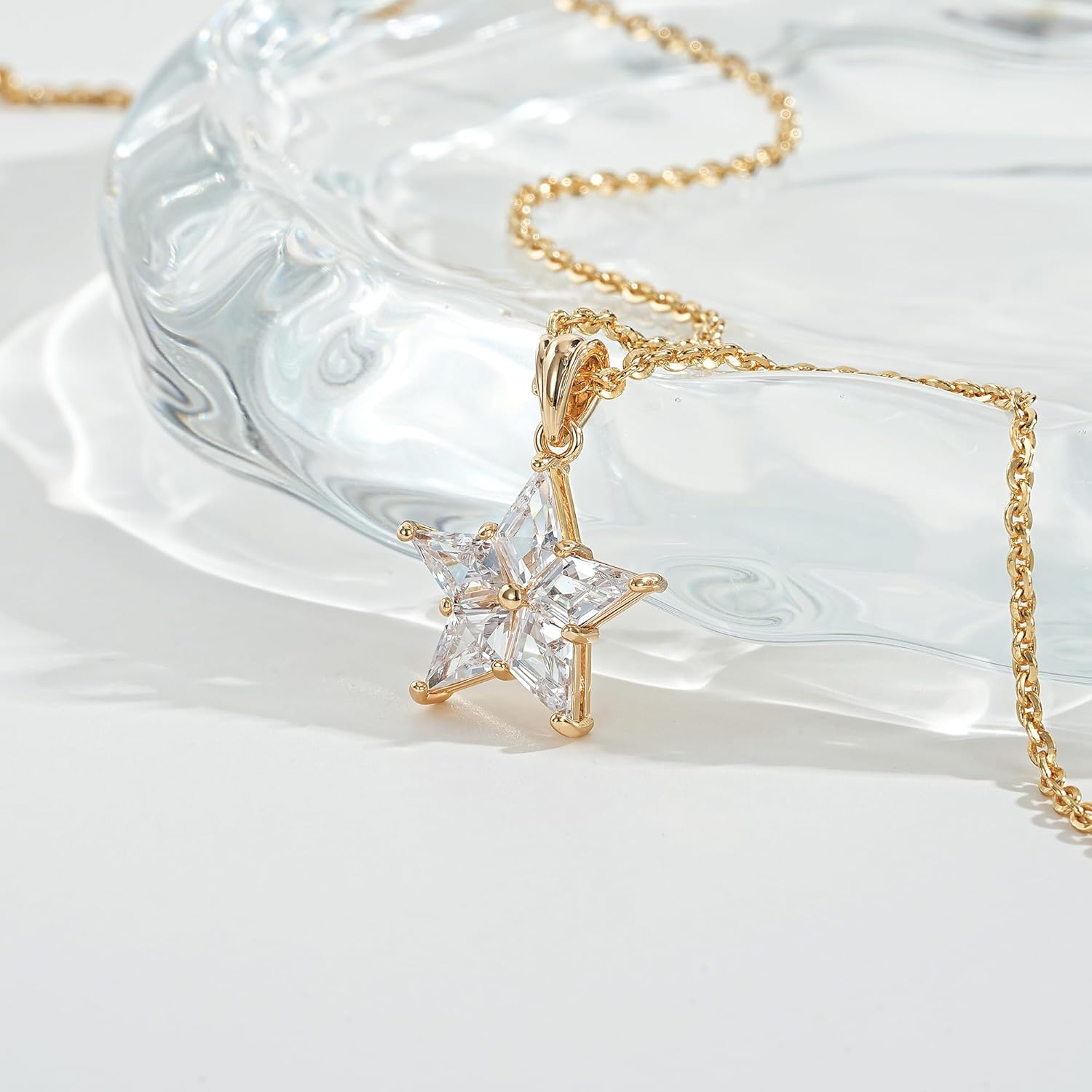 Fettero Christmas Necklace for Women Trendy 14K Gold Plated Dainty Diamond Necklace Charm CZ Clover Star Pendant Necklaces Simple Jewelry Gold Necklace for Women - Image 5