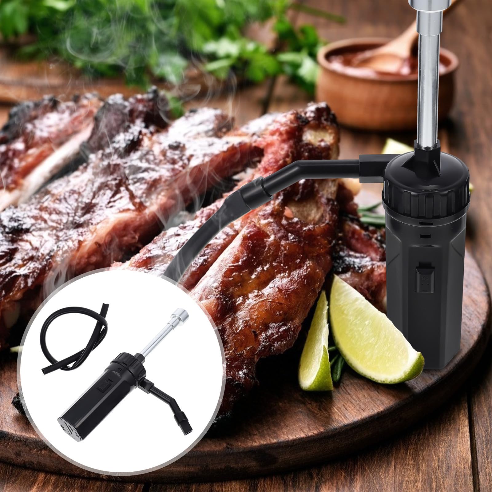 1pezzi Affumicatore Portatile per Cucina con Estensibile Sistema di Circolazione in Inox per Affumicare Bistecca e Salmone Design Elegante e Materiali Resistenti