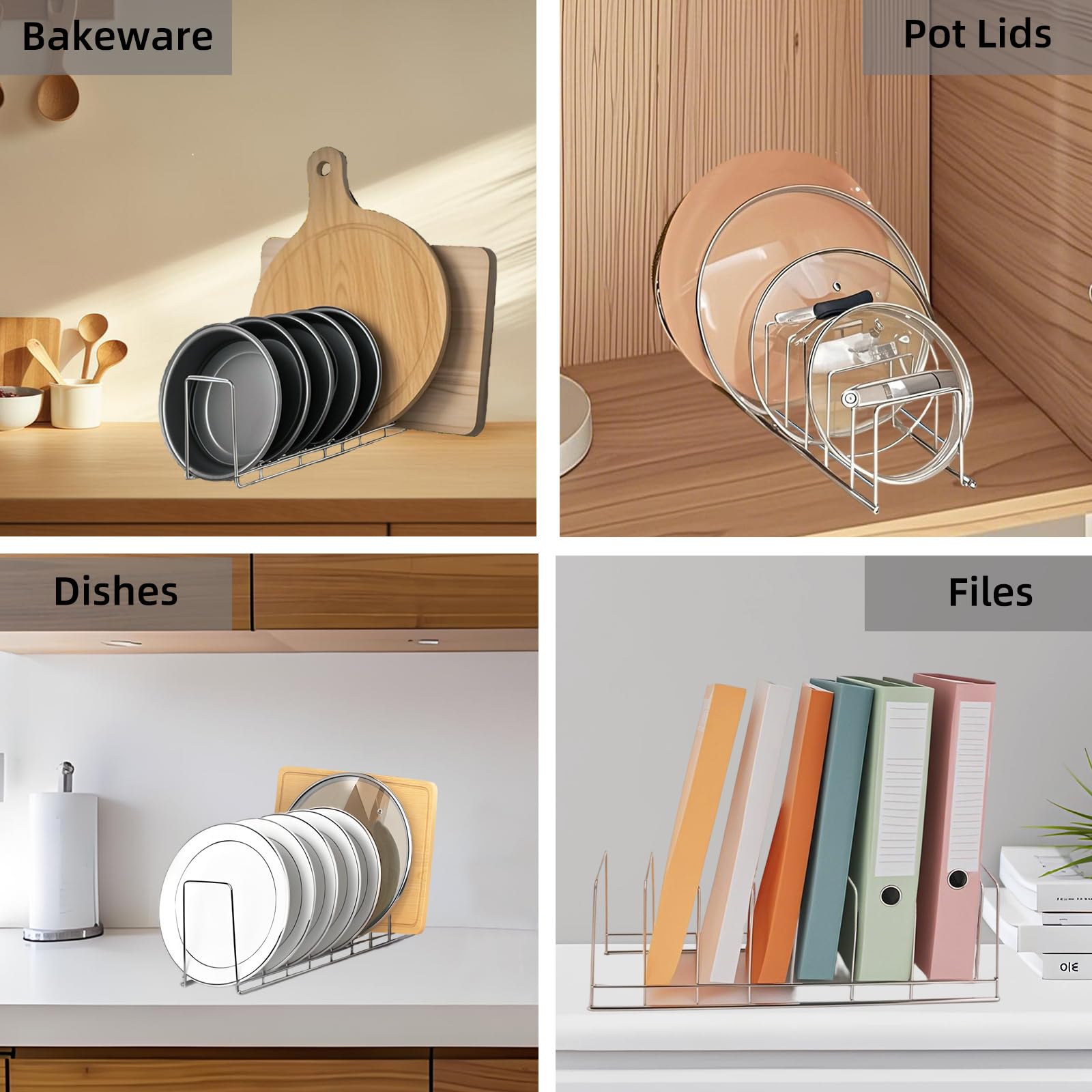 Topfdeckel-Organizer, Topfdeckel-Halter, Edelstahl, Geschirrteller-Regal, Töpfe und Pfannen, Organizer unter dem Schrank, Küchen-Schneidebrett-Organizer für Backgeschirr, Geschirr, Teller