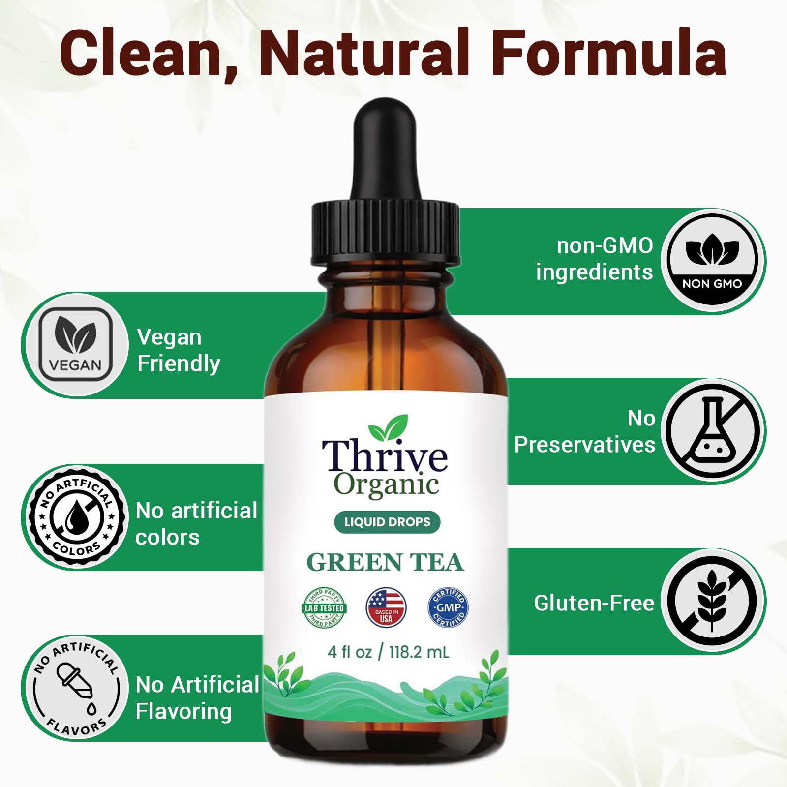 Thrive Organic Green Tea Liquid Drops – Daily Wellness Support – Green Tea Camellia Sinensis Tincture – Vegan, Non-GMO, Alcohol & Sugar-Free – 3rd Party Lab Tested – Based in the USA – 4 fl oz — Amazon image 4