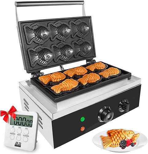 GorillaRock Taiyaki - Máquina de gofres de pescado | Máquina de gofres en forma de pescado | Mini máquina Taiyaki de acero inoxidable con moldes