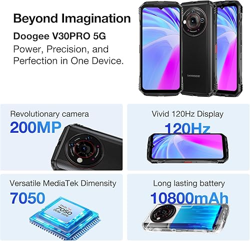 Miniatura 2 de DOOGEE V30 PRO 5G Rugged Smartphone Unlocked, 32GB+512GB2TB TF Dimensity 7050 Octa Core Waterproof Android 13 Mobile Phones, 10800mAh, 200MP Main