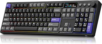 BOYI K104Pro Mechanical Keyboard with 2.2" Screen&Media Knob,QMK/VIA Custom BT5.0/2.4GHz/Type-C Gasket Mounted Hot Swap RGB Full Size Creamy Keyboard NKRO Gaming Keyboard Black Gray