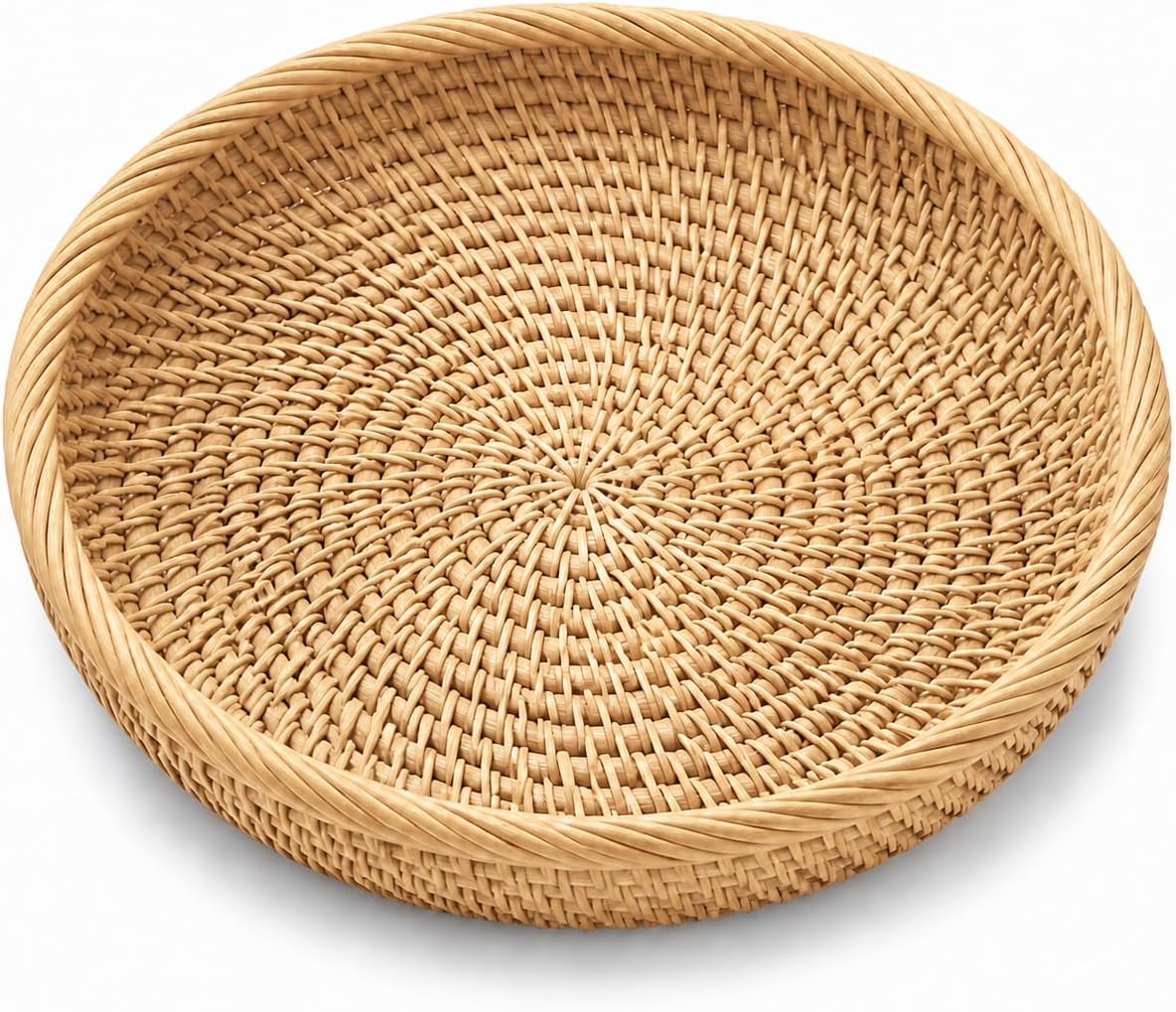 2-Pack 7.5" Rattan Round Key Baskets, Woven Wicker Storage Bowls