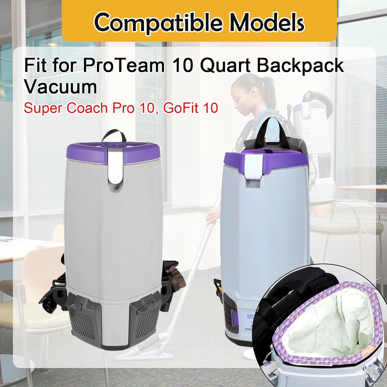 Eagles 24 Pack 107313 Micro Filter Bags Compatible with ProTeam 10 Quart Backpack Vacuum: Super Coach Pro 10, GoFit 10 Vacuum Bags, Replace #107313 Open Triangular Collar