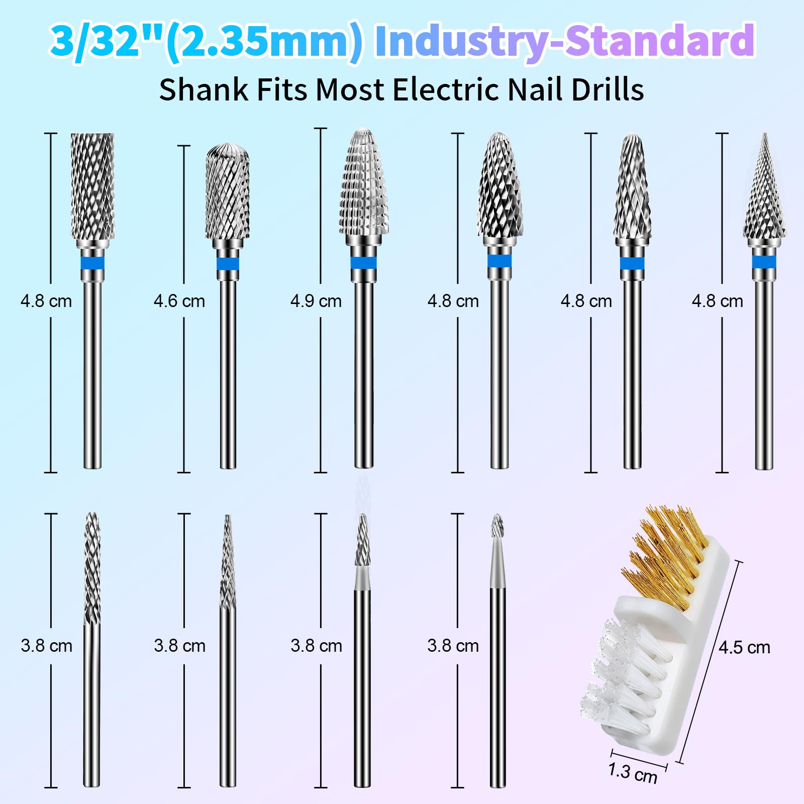 10 Punte Fresa Unghie: Punte in Acciaio Inossidabile per Nail Artist -3/32 Pollici Punte Professionali per Unghie in Gel -Acriliche Facili da Pulire Punta da Trapano per Unghie-Saloni