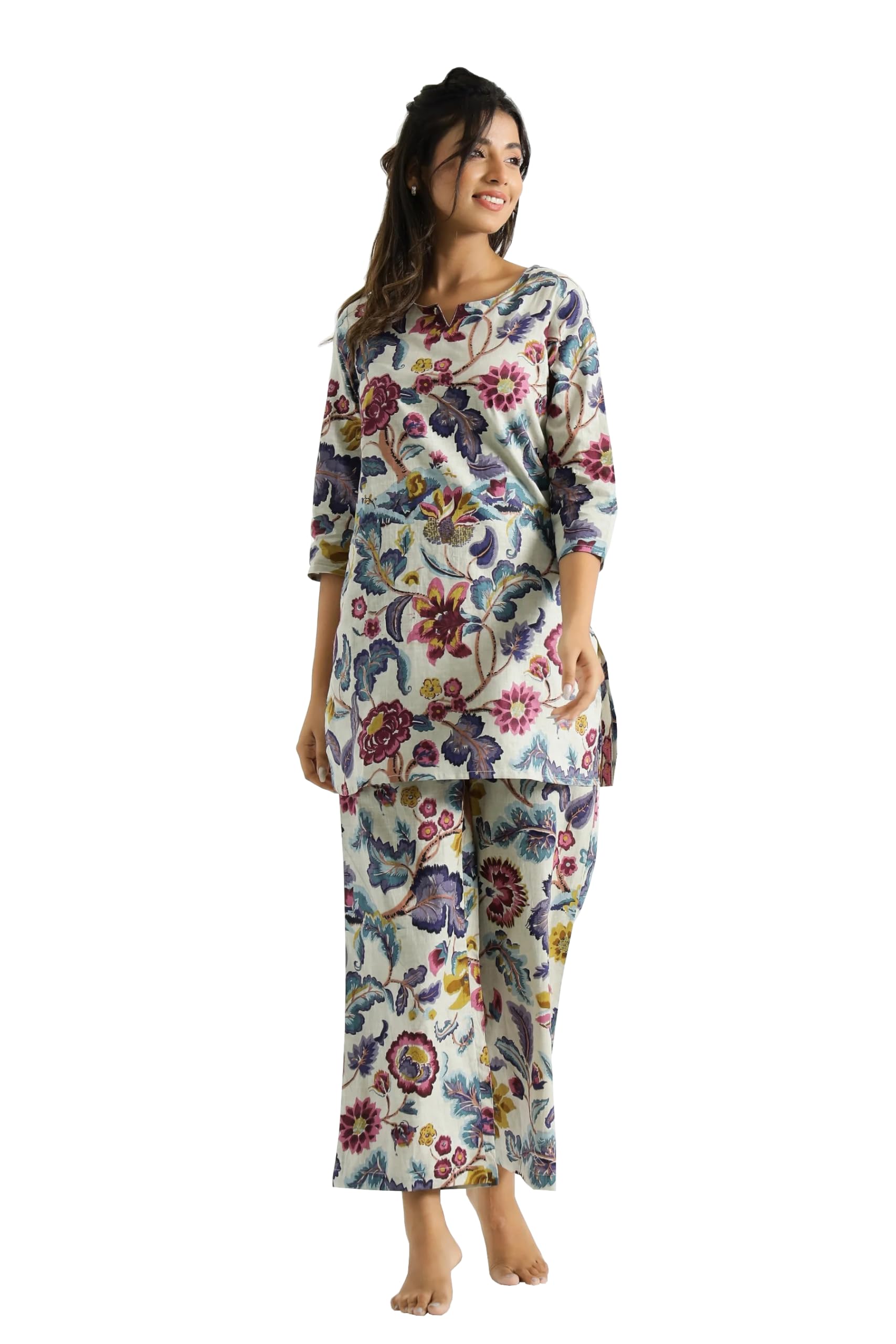 Toochki Women's Rayon Dress Set Top Above Knee | Bottom : Full Length Toochki254-Drn/2Xl_Multicolour
