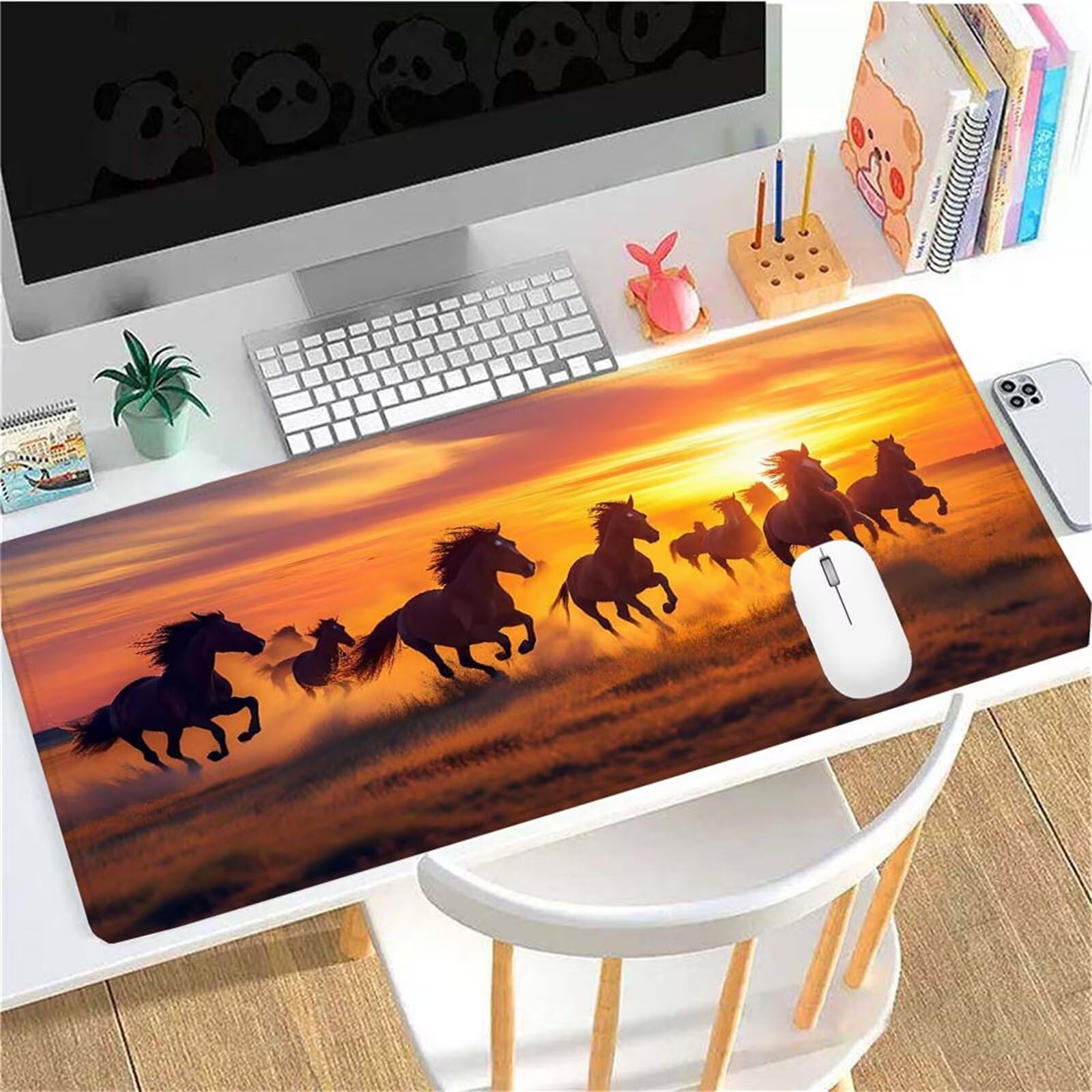 Alfombrilla Ratón Atardecer Caballo Alfombrilla Ratón XXL 1400x600x3mm Mouse Pad Resiste Salpicaduras, Extendida de Gran Tamaño con Bordes Cosidos, Mejora la Precisión y la Velocidad, Duradera y-325