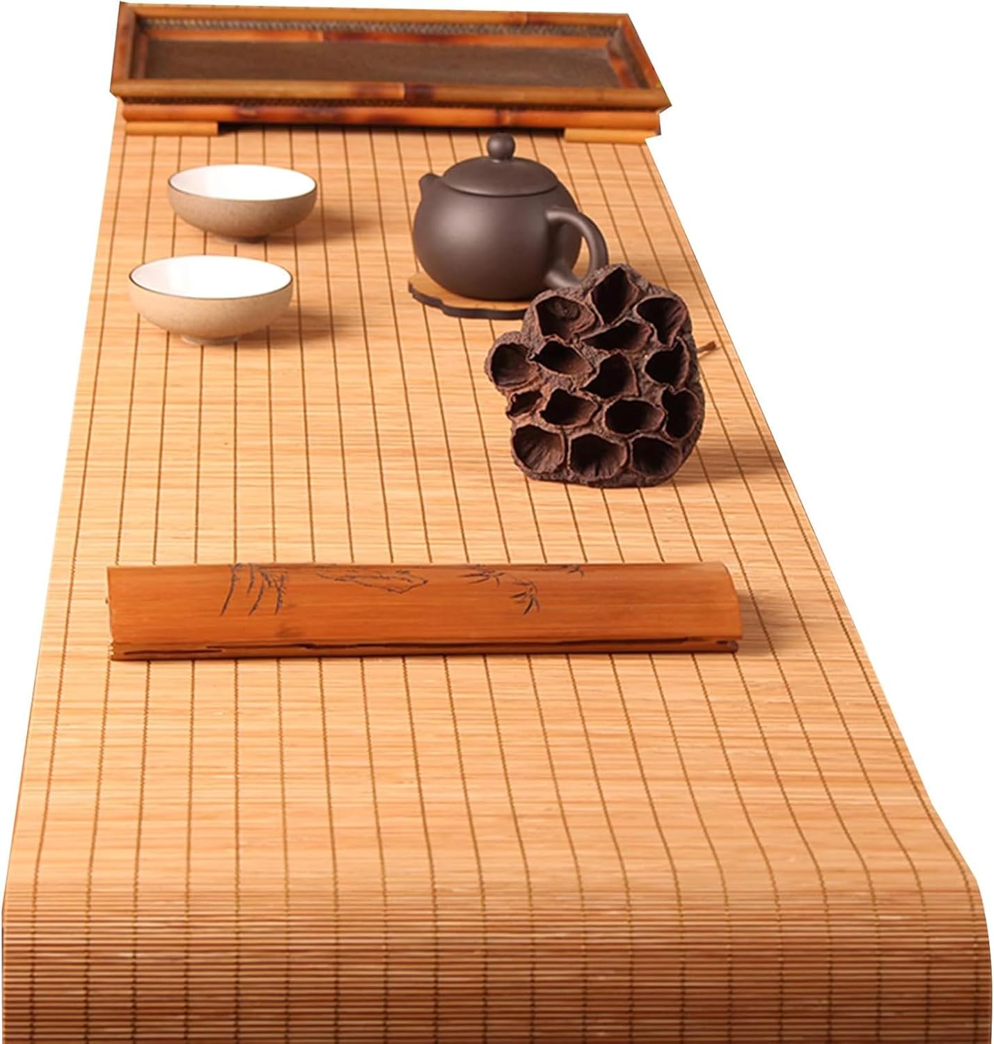 Handmade Natural Bamboo Sticks Tablemat Kung Fu Tea Set Slat Mat Placemat Tea Table Runner Rug, Home Décor, 40×210cm, 1766698