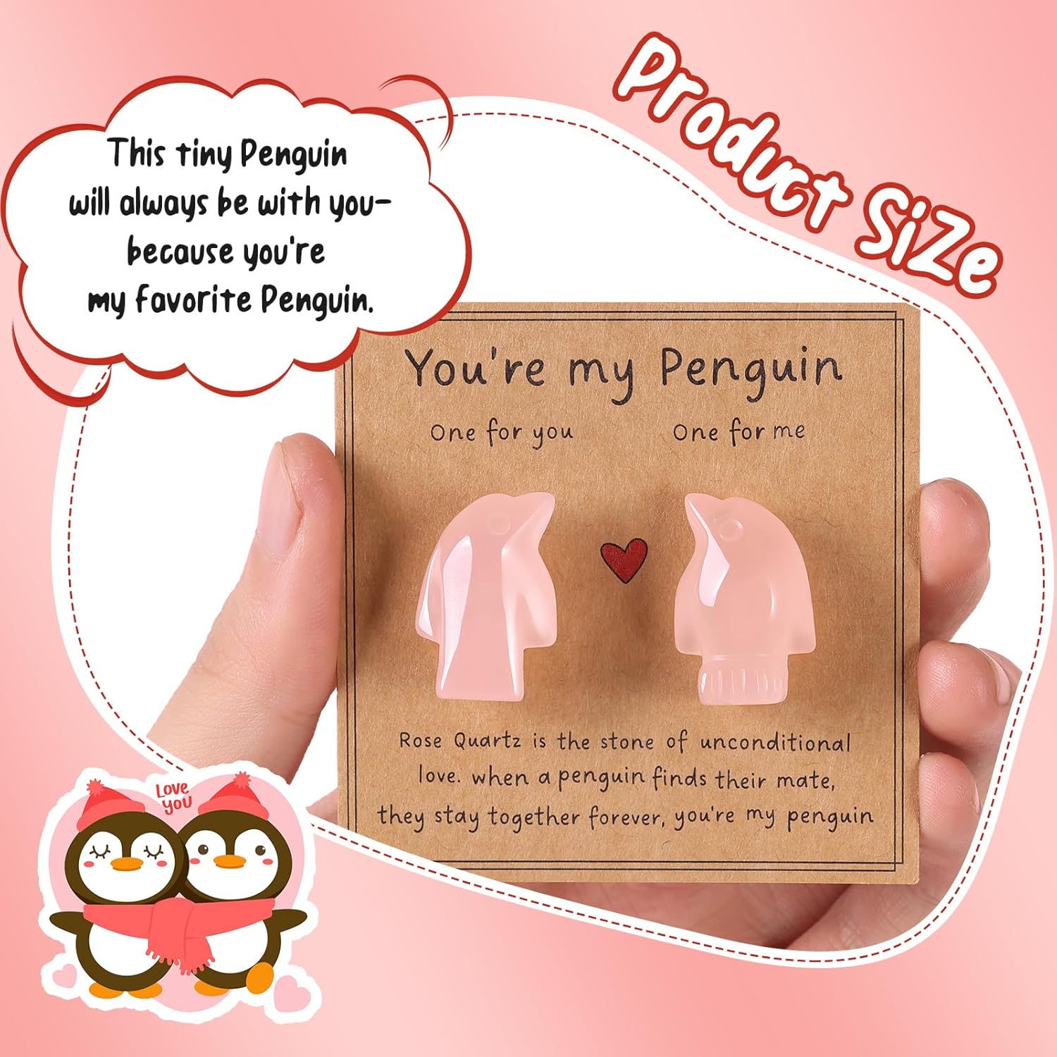 Valentines Day Gifts for Her Him,Rose Quartz Penguin Gifts for Couples,Romantic Anniversary Wedding Birthday Valentines Gift for Men Women Boyfriend Girlfriend Husband Wife - Image 7