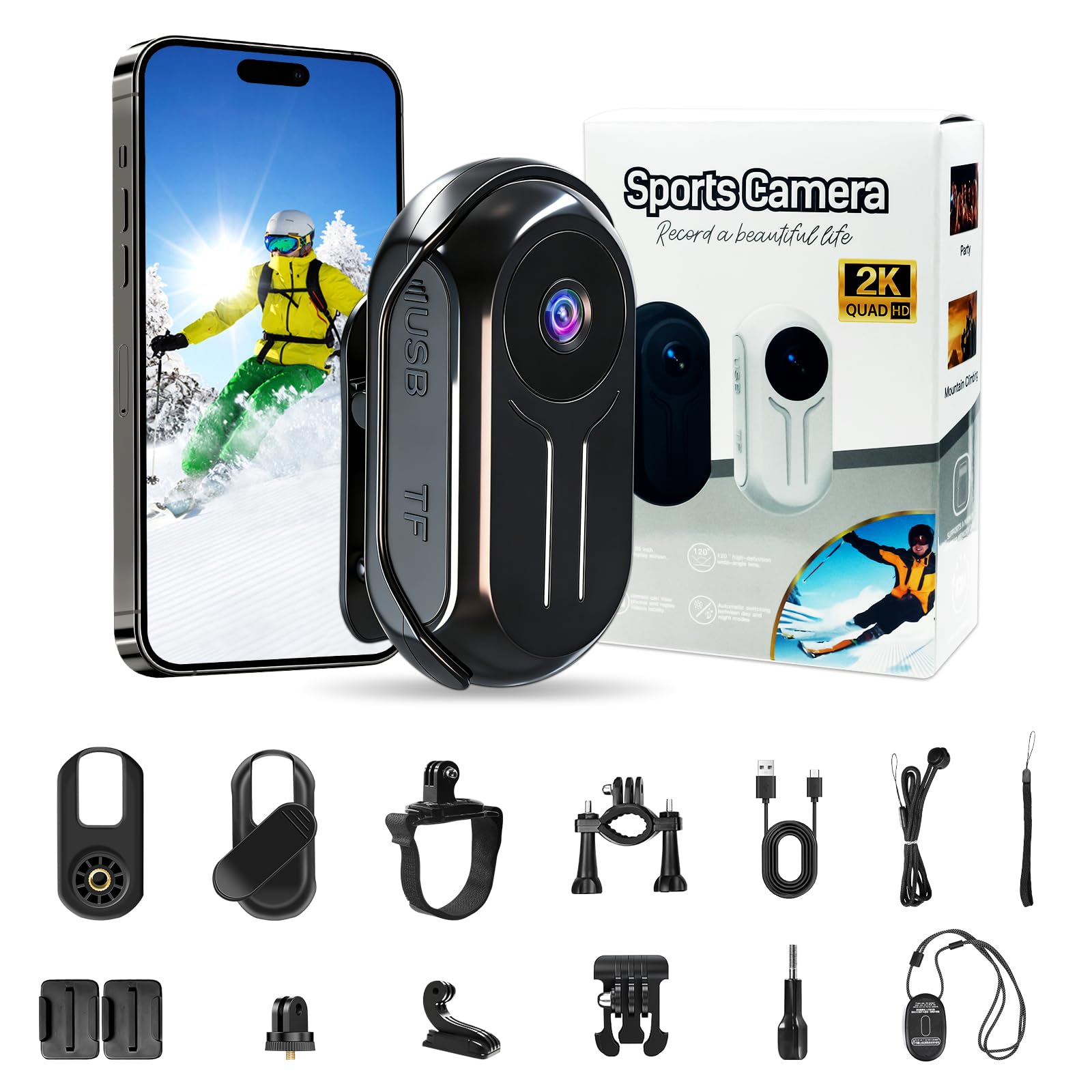Amazon | 2K アクションカメラ WiFi 【スマホ即確認】ウェアラブル