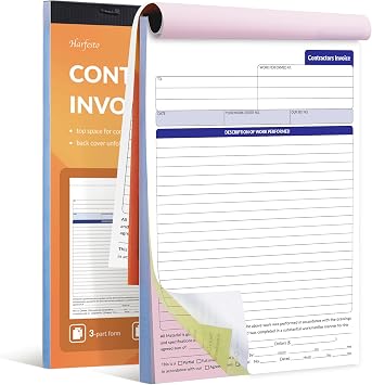 Contractor Invoice Book, 3-Part Carbonless, 8x11 inches, 2 Books | Work Order & Estimate Forms, Instant Customer & Office Copies, Spacious Work Description Area