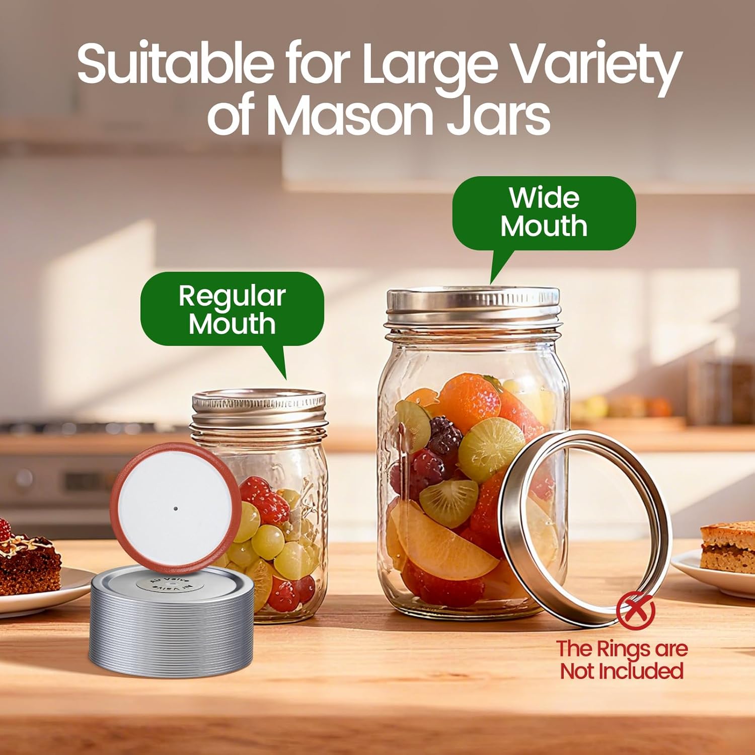 Mason Jar Vacuum Sealer Lids with Air Valve-15-Pack Wide Mouth & 15-Pack Regular Mouth Mason Jar Lids,The RINGS are Not included