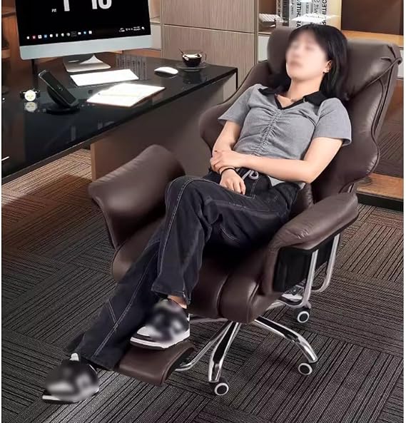 Comfortable Executive Office Desk Chair, Big Boss Chair High Backrest, Ergonomic Task Chair Leather Upholstered Chair Swivel, Height Adjustable Armchair, Latex Seat Padding Color: Coffee/B
