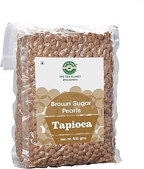 Tea Planet Tapioca Pearls – Brown Sugar Flavored Boba – 500g | Instant-Ready Chewy Pearls for Bubble Tea, Milk Tea, Smoothies, Mocktails, Ice Cream & Desserts | Vegan-Friendly, Non-GMO & Easy to Prepare at Home or Café Use (500gms, Brown Sugar)