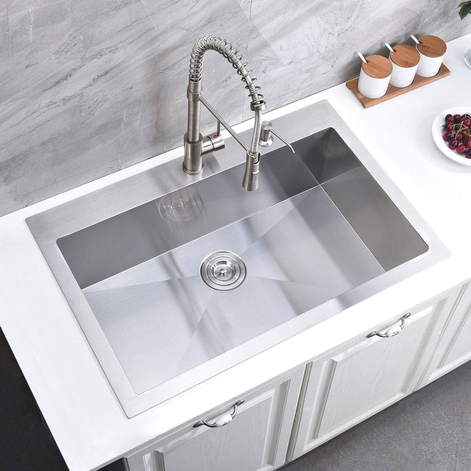 KINGO HOME 28 Inch Drop in Kitchen Sink, 304 Stainless Steel Single Bowl Basin, Top Mount 16 Gauge 28x18 Inch Brushed Nickel Dishwasher Sinks for Workstation, RV, Laundry, Commercial and Bar Sink