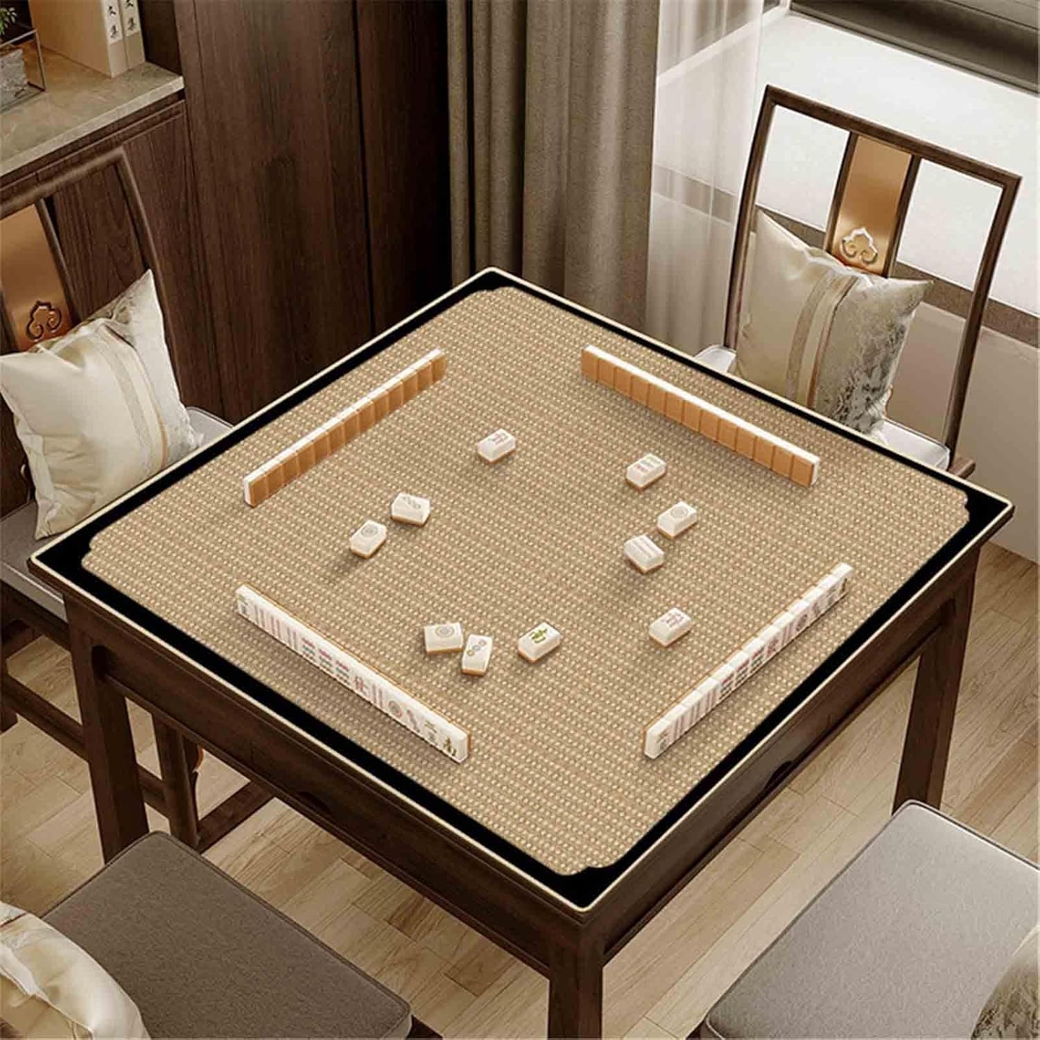 Non-Slip Mahjong Mat for Table Chinese Style Square Velvet Mahjong Table Cloth Silent Non-Slip for Dominoes Board Games Poker(95x95cm,A)