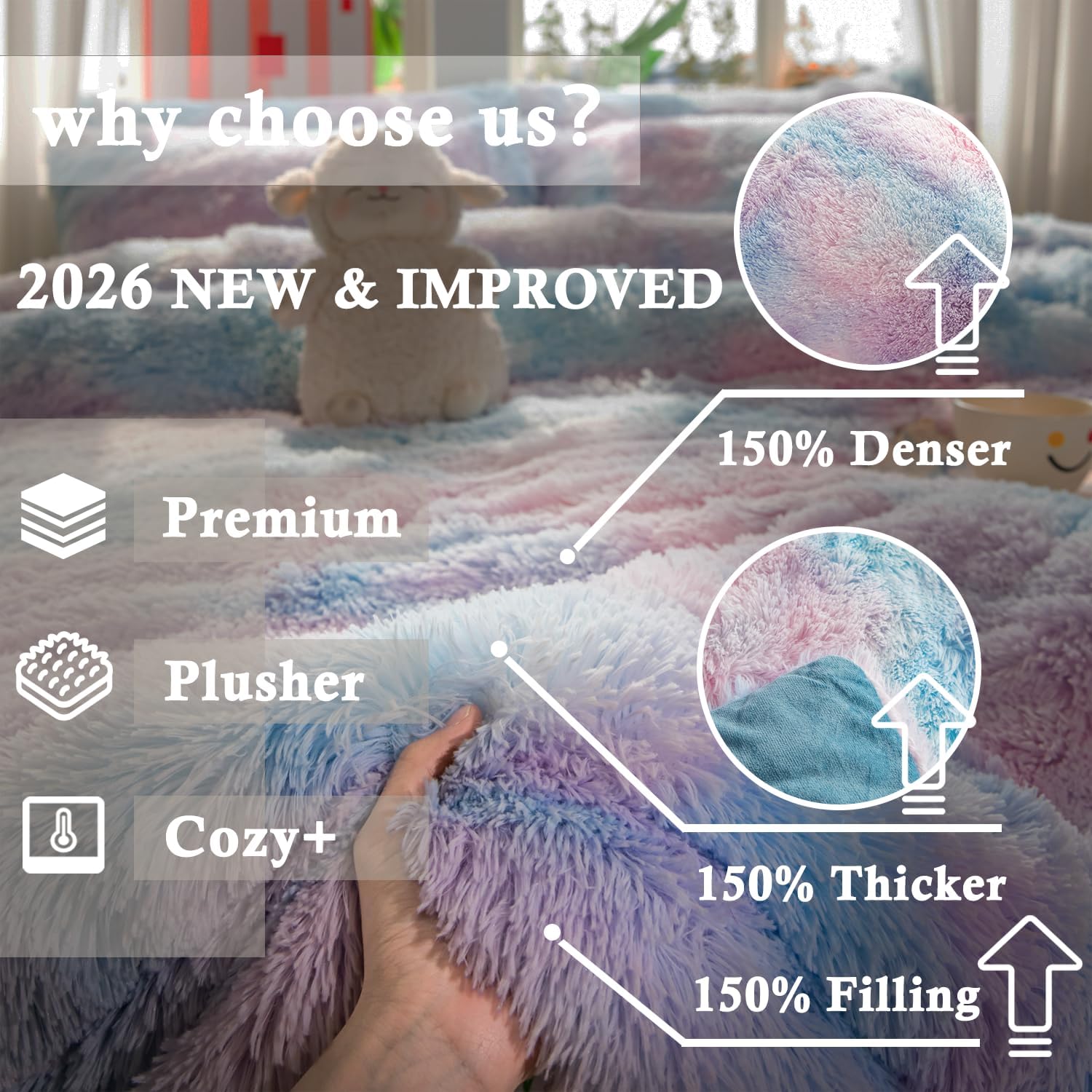 chovy Faux Fur Plush Tie-Dyed Blue Comforter Sets Twin/Full Size - Ultra Soft Shaggy Flannel Velvet Fluffy Fuzzy 3PC Bedding Set （Comforter x 1 Pillowcases x 2）