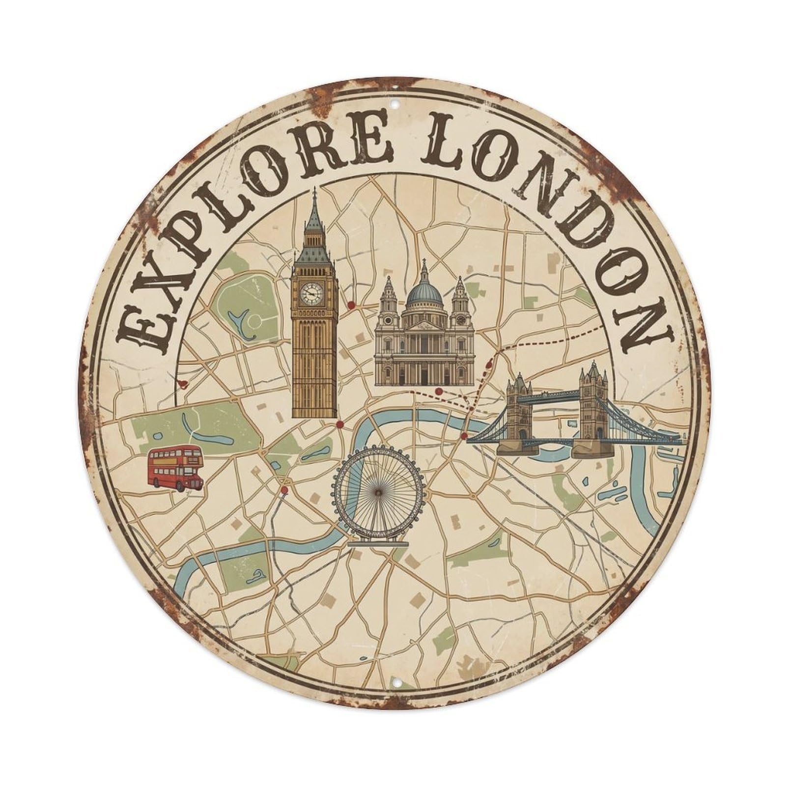 Fqcyn Style Vintage Travel England Map Landmark Metal Tin Sign