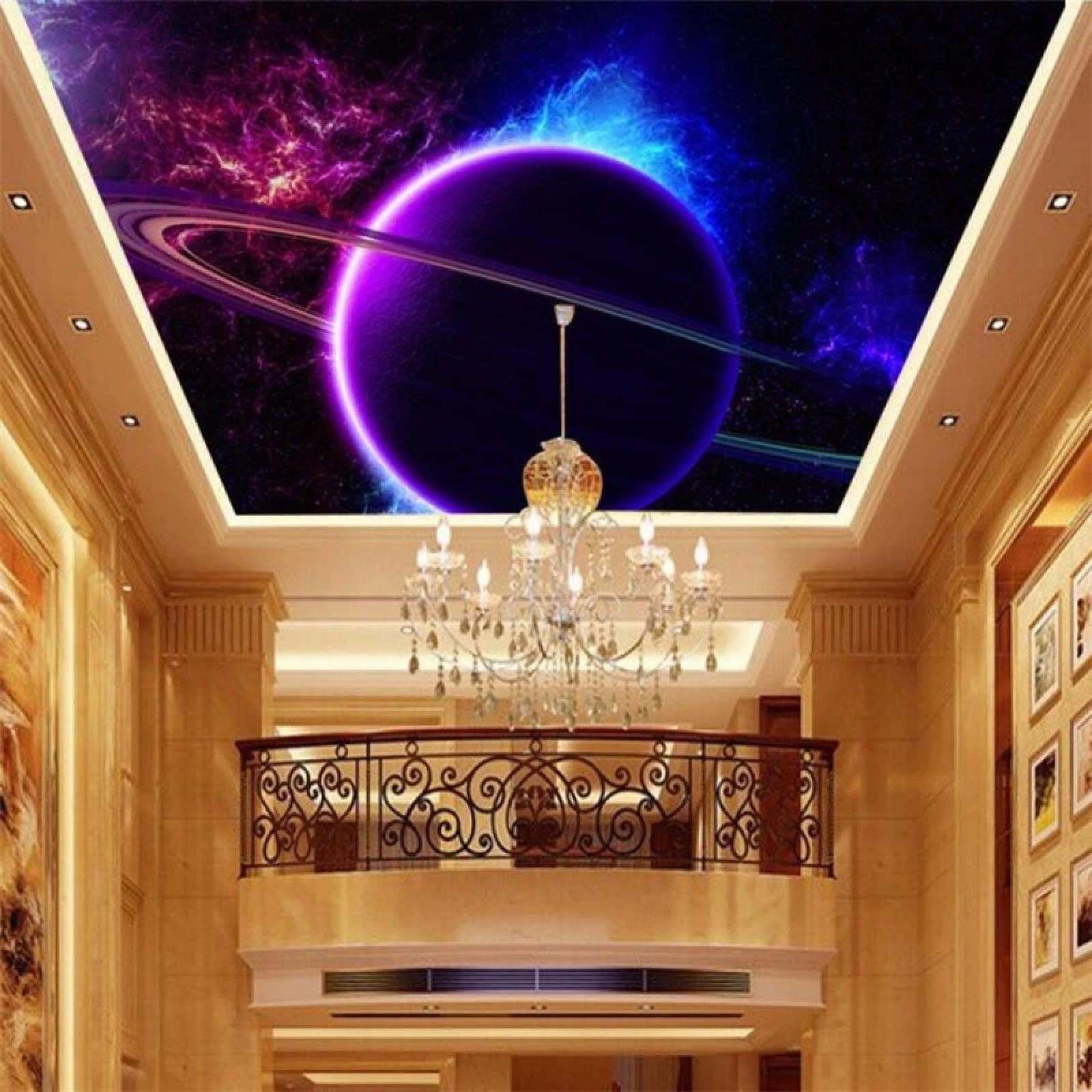 Papier peint mural 3D de plafond couleur flamme planète artistique
