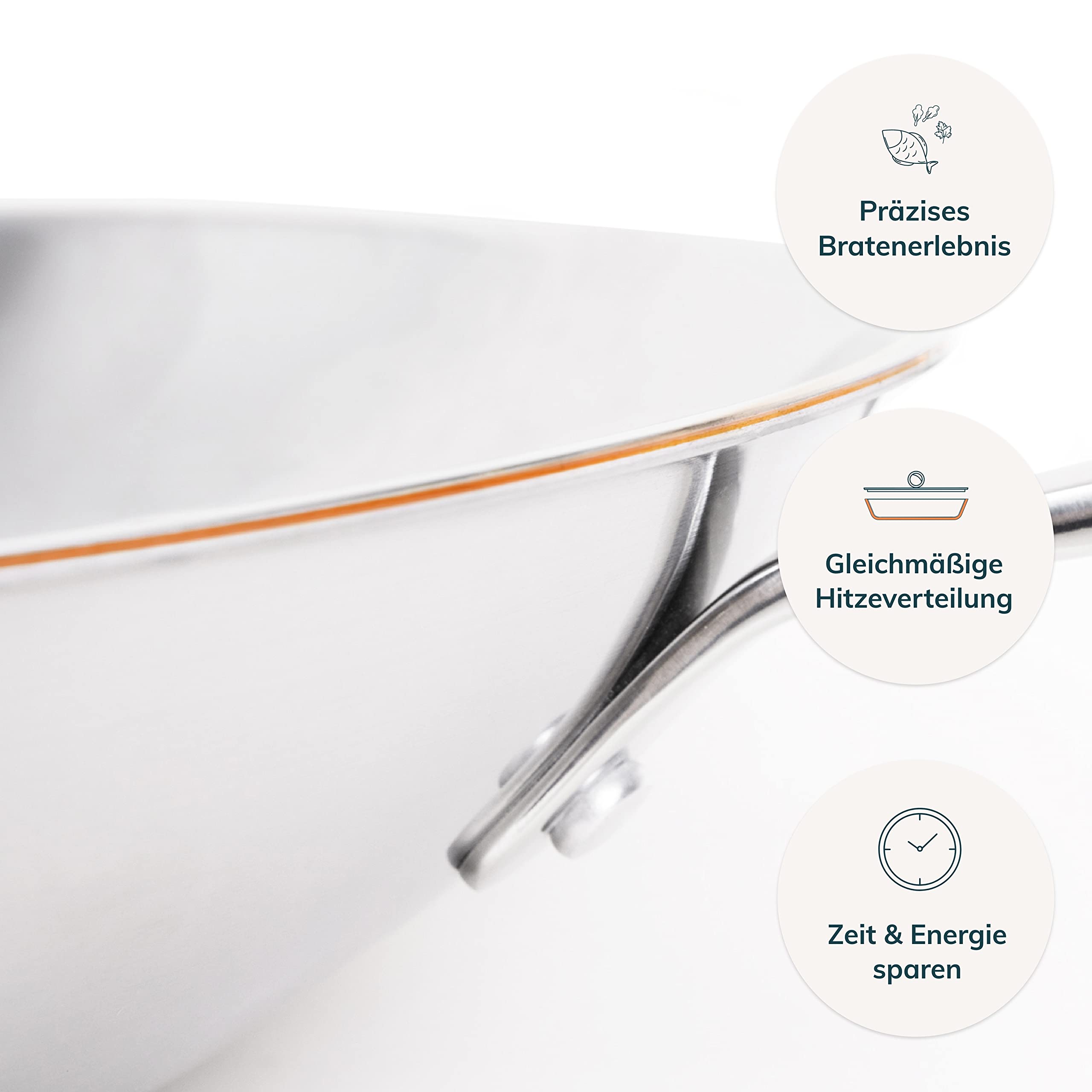 Olav® Wok - Padella in rame con rivestimento antiaderente in materiale a 5 strati, lavabile a induzione e in lavastoviglie, riverniciabile, sviluppata in Germania (36 cm non rivestita, manico