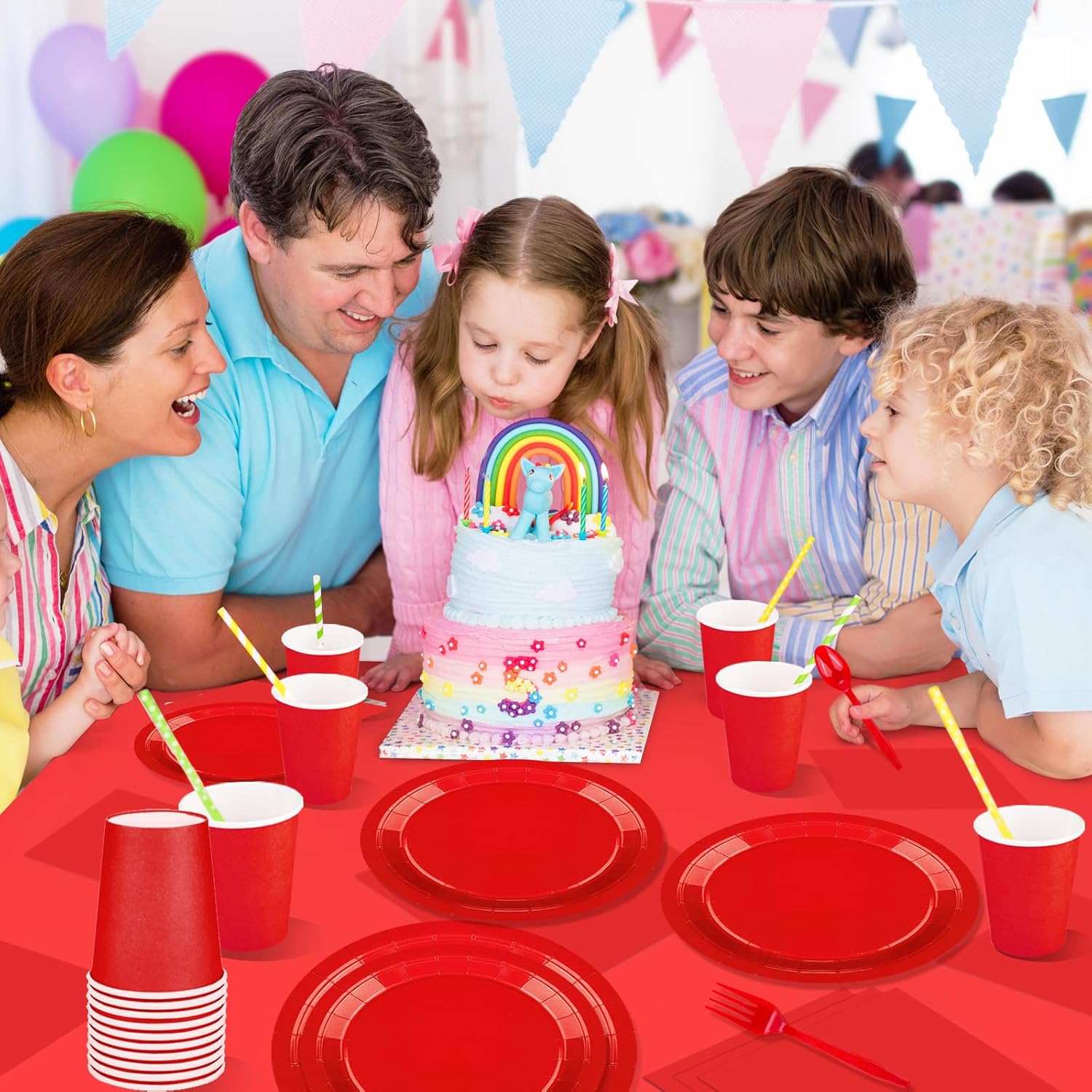 TWOWYHI 229PCS Red Party Supplies Set Paper Disposable Plates Cups Plastic Spoons Forks Knives Red Napkins for 30 Guests Disposable Party Dinnerware Sets for Wedding Birthday Parties - Image 5